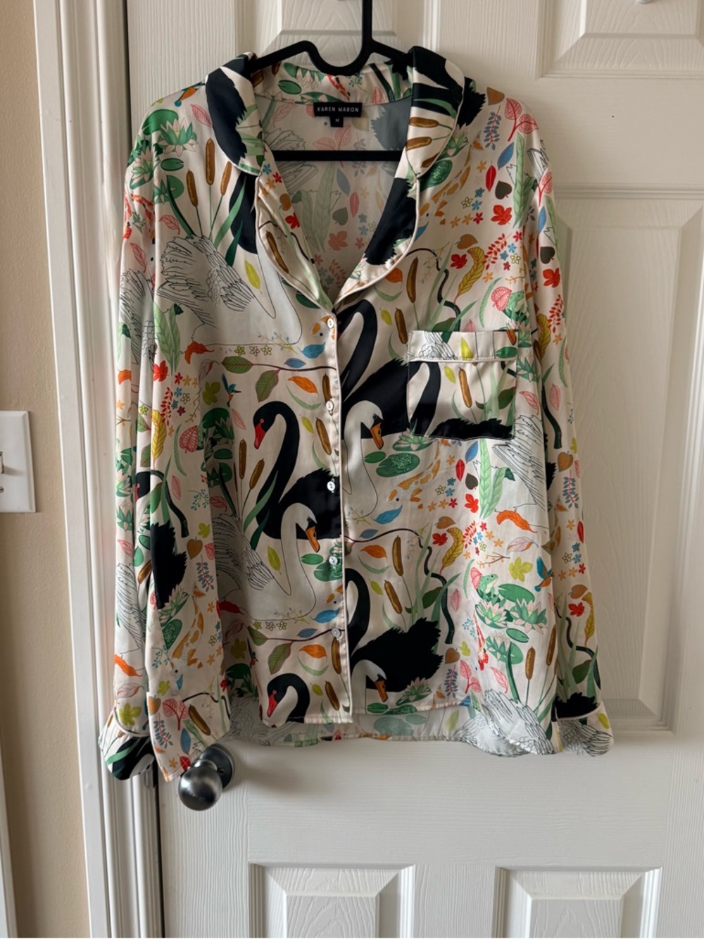 Karen Mabon Swan Lake Pyjama Long Sleeve Button Down Top Size Medium *No bottoms